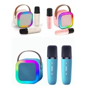 PARLANTE KARAOKE PORTÁTIL 2 MICRÓFONOS LED RGB BT CAMBIA VOZ- MODEL -P8