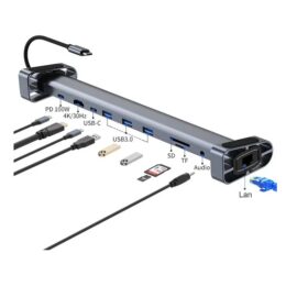 HUB USB TIPO C.10 EN 1: 1X PD / 3X USB 3.0 / 1X HDMI (4K 30 HZ) / 1X RJ45 1GB / 1X SD Y TF / 1X USB C Y 1X JACK 3.5MM / BYL-2212
