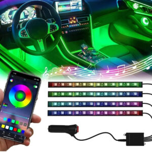 KIT DE ILUMINACION LED INTERIOR PARA AUTOMOVIL AUDIORITMICO + CONTROL MJ-12BT