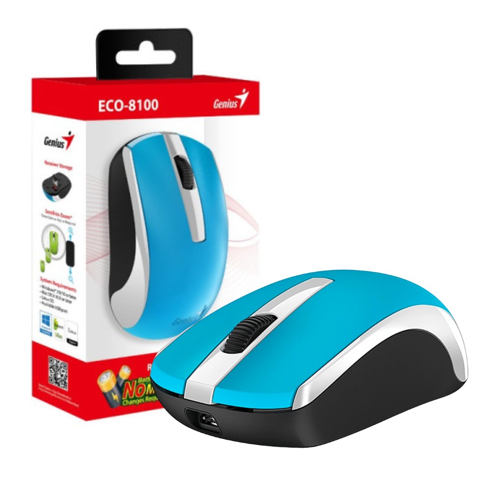 MOUSE INALAMBRICO RECARGABLE GENIUS ECO-8100 CELESTE