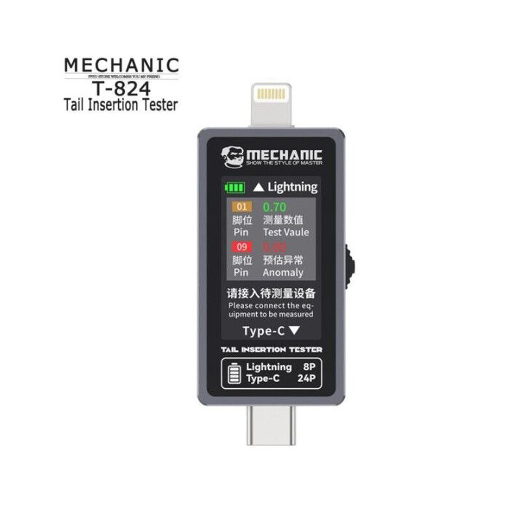 TESTER MECHANIC T-824 DETECTOR DE FALLAS LIGHTNING Y USB C