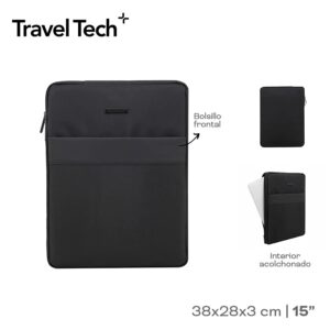 FUNDA PORTANOTEBOOK TRAVEL TECH 15" BOLSILLO FRONTAL INTERIOR ACOLCHADO MEDIDAS 38*28*3 CM (15 PULGADAS) / 31290