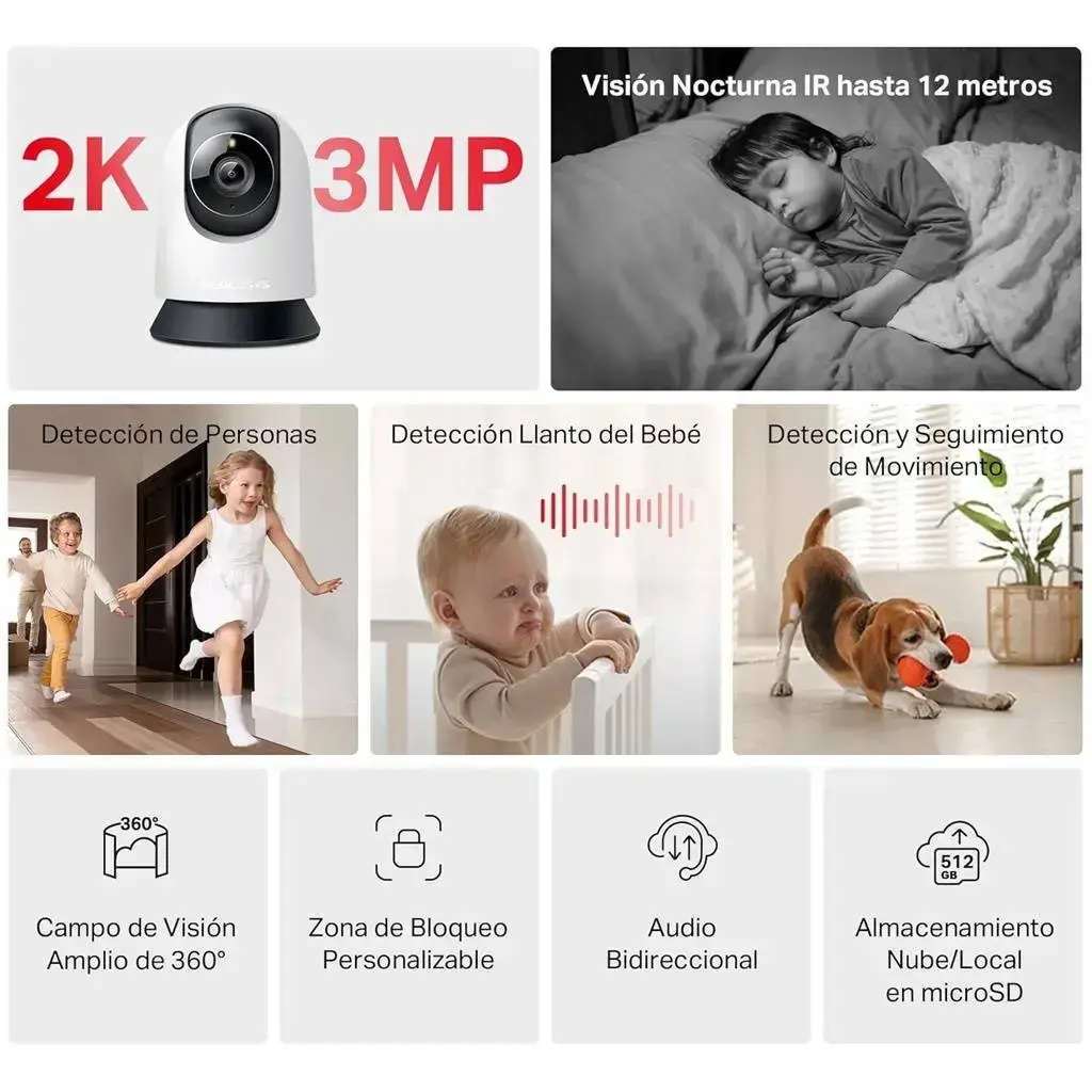 MC210 CAMARA IP WIFI Mercusys INTERIOR 2K 3MP 360 (4477) - Image 2