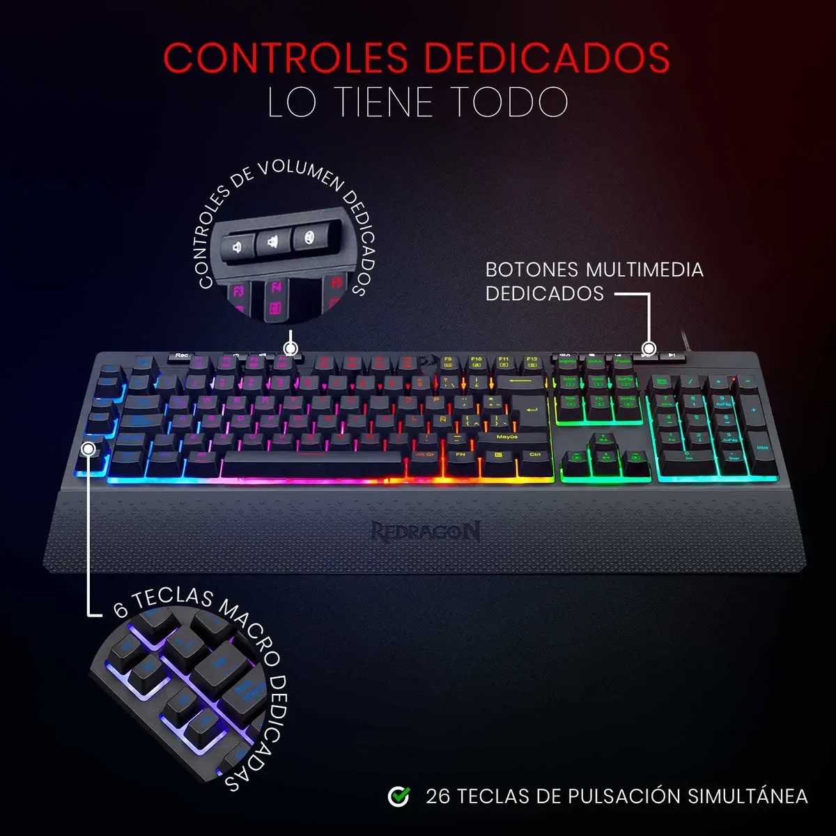 TECLADO REDRAGON MEMBRANA SHIVA - NEGRO / K512RGB-1-SP - Image 2